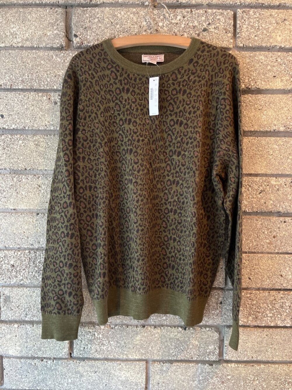 Wallace & Barnes Olive Green Leopard Print Knit Sweater Size M
